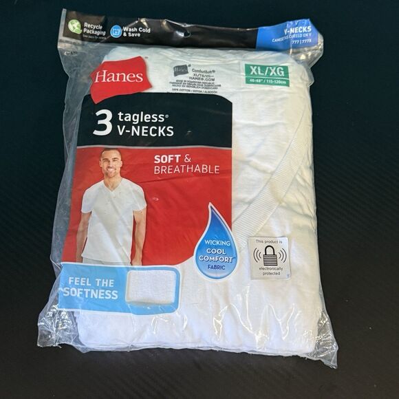 Hanes Tagless V-Neck White T-Shirts Pack Of 3 Size L Large - Picture 1 of 5